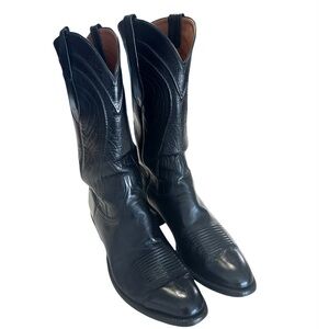 LUCCHESE VTG. Classic Men’s Black Goat Leather Cowboy Boots Size 9.5D